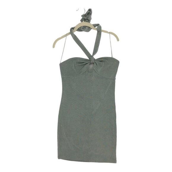 Elodie Metallic Seafoam Halter Neck Mini Dress size L - Picture 2 of 16